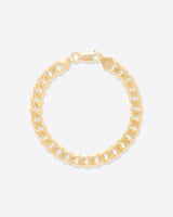 MÉGA Large Curb Bracelet in gold vermeil—7 mm-wide curb-link chain, 7″ length, 12.25 g, lobster clasp.