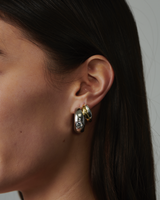 MÉGA Large Donut Earrings in gold vermeil—CZ-studded sculptural hoops, 26 × 10 mm, lightweight at 9 g, with stainless-steel posts.