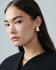 MÉGA Ski Slope Earrings in gold vermeil—31 mm tall stepped rectangle studs tapering from 13 mm to 19.6 mm wide, stainless‑steel posts, 10 g.