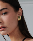 MÉGA Eiffel Earrings in gold vermeil—stepped rectangular studs 29.4 mm × 19.9 mm, stainless steel posts, 6.23 g.