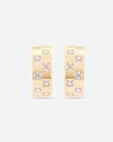 MÉGA Checkered Wide Earrings in gold vermeil—21 mm wide huggies with checker texture and princess-cut zircon, 9 g