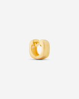 MÉGA Donut Huggie Earrings in gold vermeil—7.6 mm-wide × 14.5 mm-high rounded hoop huggies on stainless-steel posts, lightweight 4.48 g.