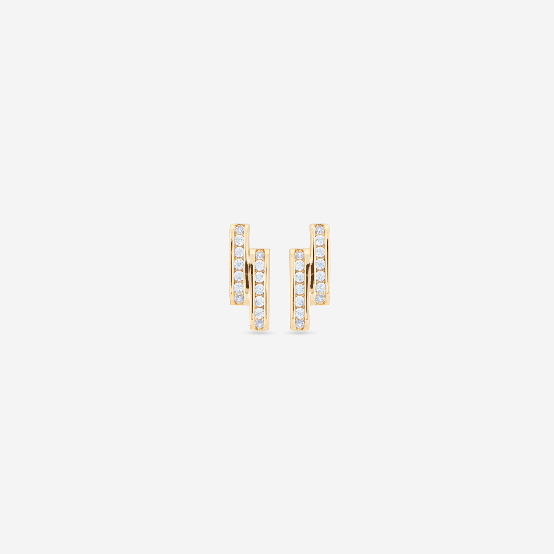 MÉGA Double Bars Earrings in gold vermeil—two CZ-studded bar studs, 13.9 mm × 5.2 mm, 2.13 g, lightweight and refined.
