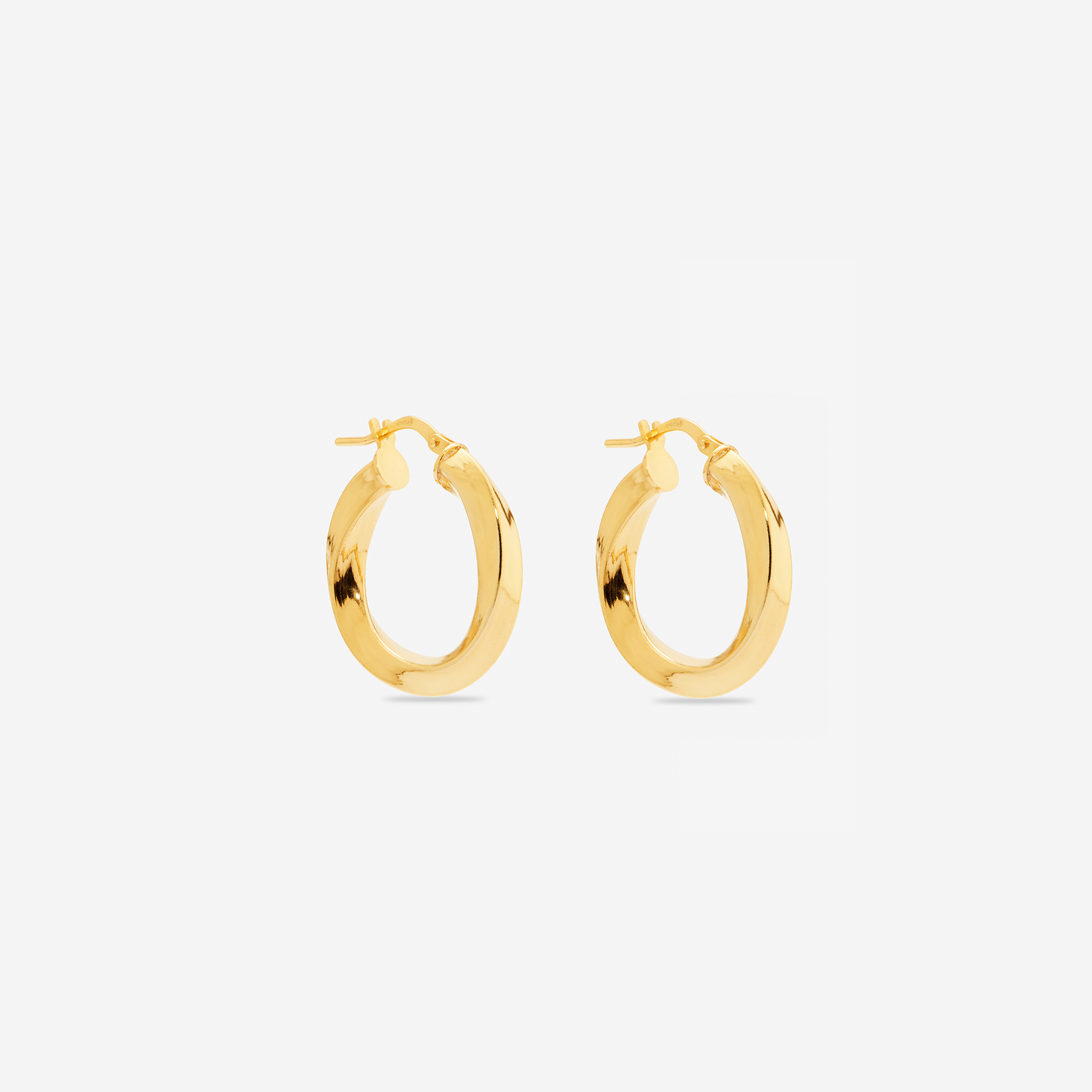 MÉGA Twisted Hoop Earrings in gold vermeil—twisted 28 mm × 6.5 mm hoop studs with stainless‑steel posts, lightweight 7.55 g.