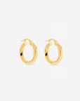MÉGA Twisted Hoop Earrings in gold vermeil—twisted 28 mm × 6.5 mm hoop studs with stainless‑steel posts, lightweight 7.55 g.