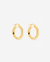 MÉGA Twisted Hoop Earrings in gold vermeil—twisted 28 mm × 6.5 mm hoop studs with stainless‑steel posts, lightweight 7.55 g.