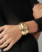 MÉGA Simone Cuff in gold vermeil—brass tapered cuff 42.5 mm to 14.3 mm wide, 11.7 mm tall, 51 g
