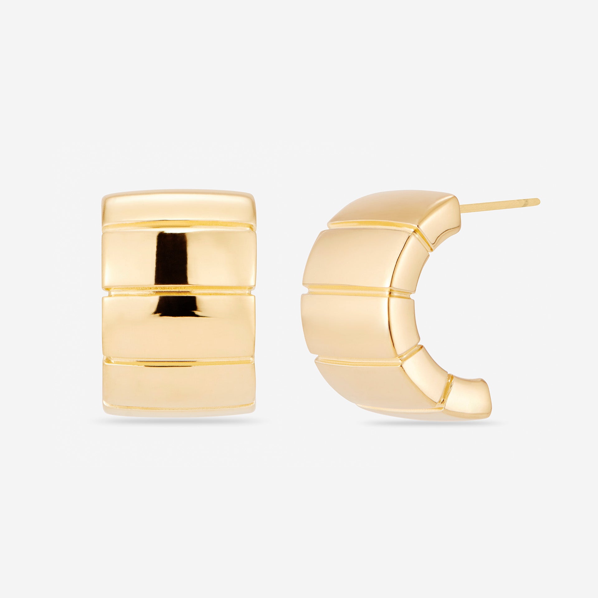 Chunky sculptural hoop earrings with a bold, rounded silhouette – lightweight and easy to wear daily.