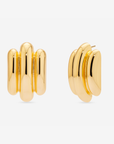 MÉGA Tubes Earrings in gold vermeil—35 mm × 22.8 mm tubular brass sculptures, 10 g with stainless steel posts.