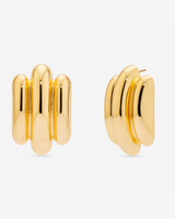 MÉGA Tubes Earrings in gold vermeil—35 mm × 22.8 mm tubular brass sculptures, 10 g with stainless steel posts.