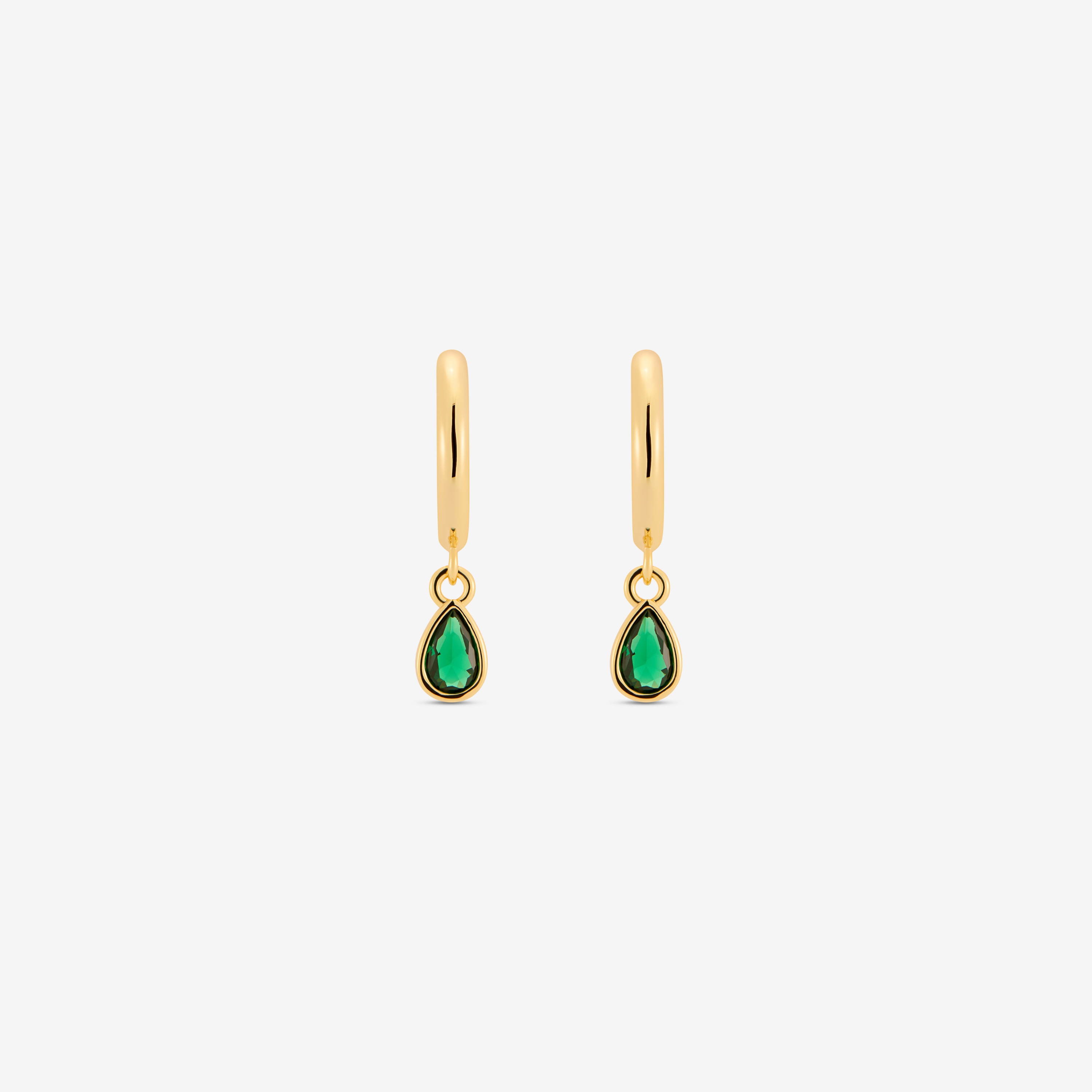 Hoop Pear Drop Earring Emerald CZ