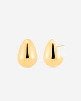 MÉGA Teardrop Earrings in gold vermeil—brass elongated teardrop studs, 5.5 mm to 14.5 mm wide, 20 mm tall.