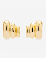 MÉGA Croissant Earrings in gold vermeil—rounded sculptural brass hoops, 28.6 mm × 31.9 mm with stainless-steel posts, lightweight at 10 g.