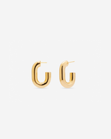MÉGA Half Paper Clip Earrings in gold vermeil—16 mm long, 3.5 mm wide sculptural oval hoops with stainless-steel posts, 5.54 g.