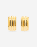 MÉGA Large Waterfall Earrings in gold vermeil—32.3 × 16.8 mm ridged elongated drops, stainless‑steel posts, lightweight 8 g.