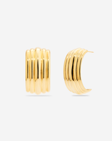 MÉGA Large Waterfall Earrings in gold vermeil—32.3 × 16.8 mm ridged elongated drops, stainless‑steel posts, lightweight 8 g.