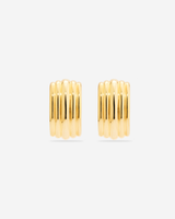 MÉGA Small Waterfall Earrings in gold vermeil—23.99 mm × 14.82 mm ridged sculptural drops with stainless‑steel posts, lightweight 10.6 g.
