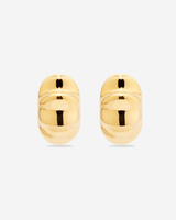 MÉGA High Low Earrings in gold vermeil—26.6 × 16 mm stepped rectangle studs with stainless‑steel posts, 15 g.