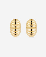 MÉGA Snail Earrings in gold vermeil—30 mm spiral-shaped studs, 18.7 mm width, 15.1 mm depth, stainless-steel posts, 9 g.