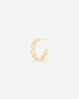 MÉGA Checkered Mini Earrings in gold vermeil—15 mm mini hoops with checker texture and princess-cut CZ, stainless-steel posts, lightweight 2.9 g.