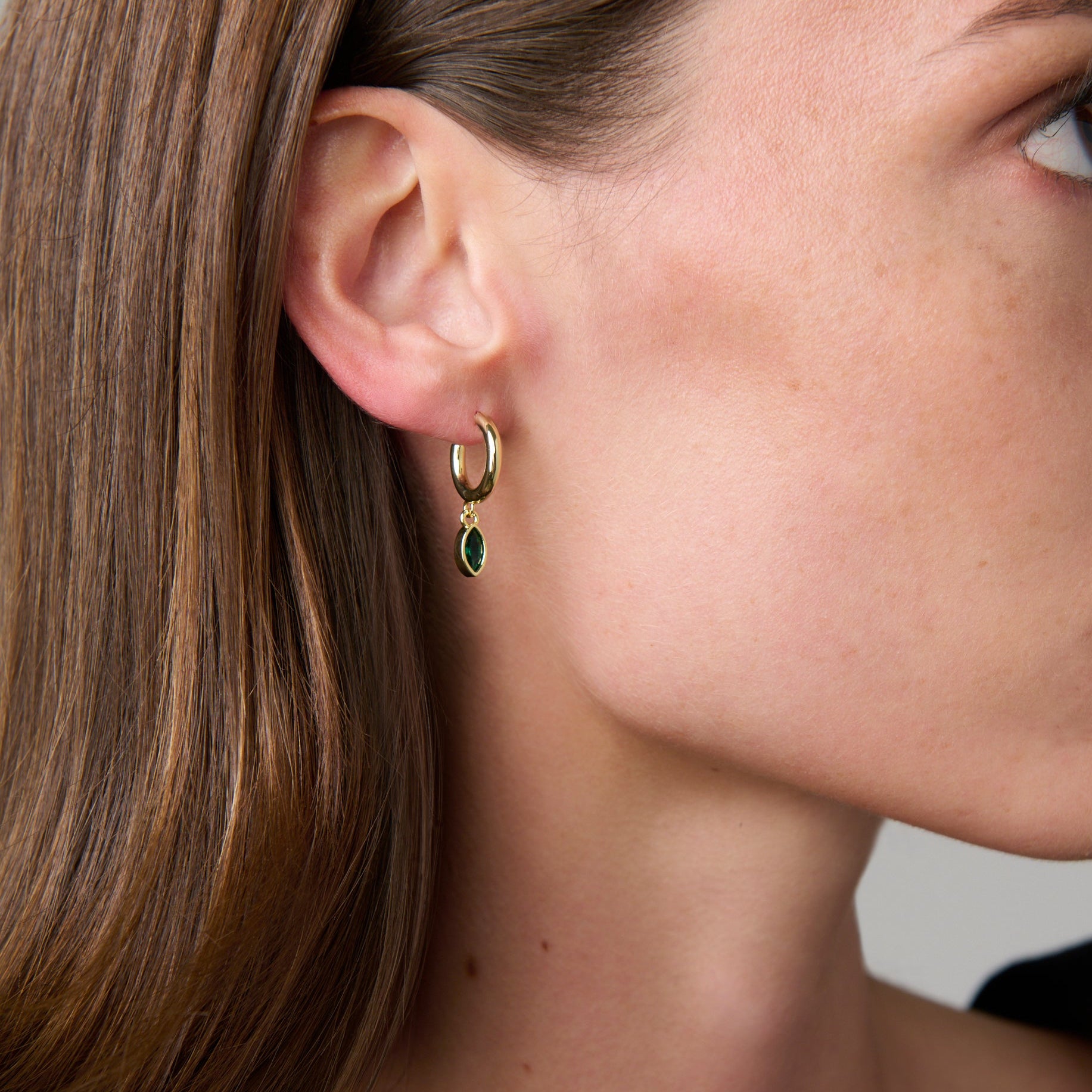 Baby Hoop Marquis Drop Earring Emerald CZ