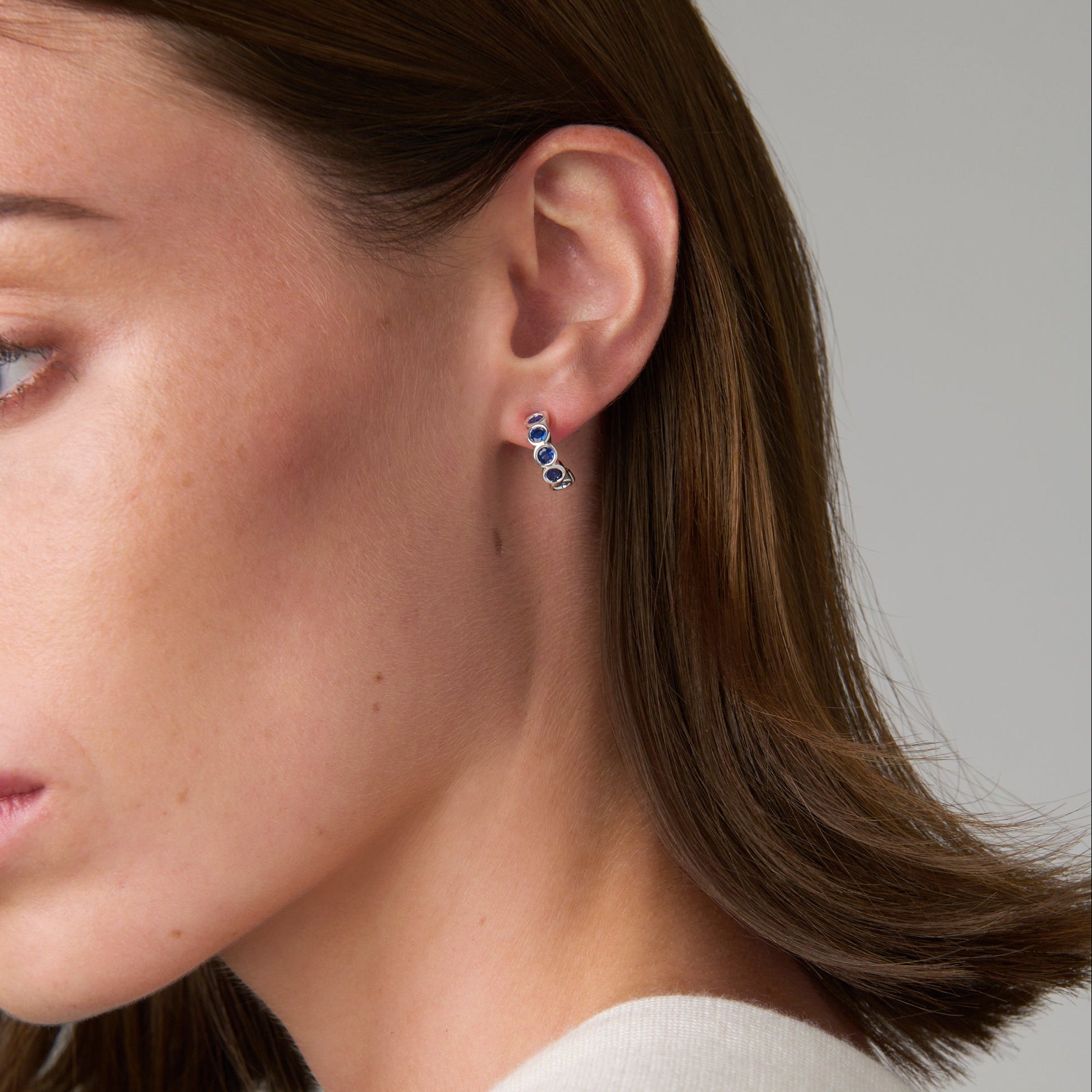 Baby Hoop Bezel Stones Earring Sapphire CZ