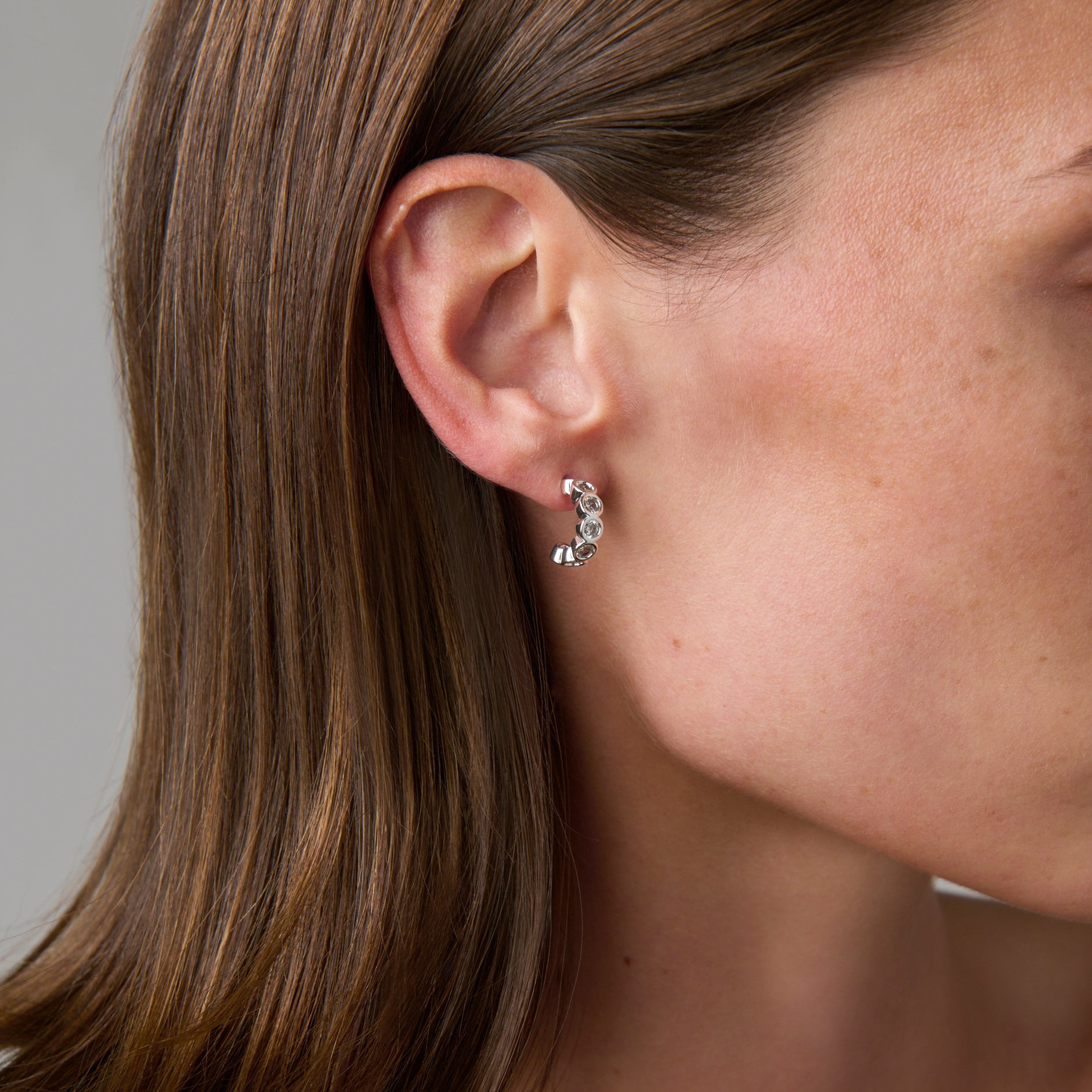 Baby Hoop Bezel Stones Earring Clear CZ