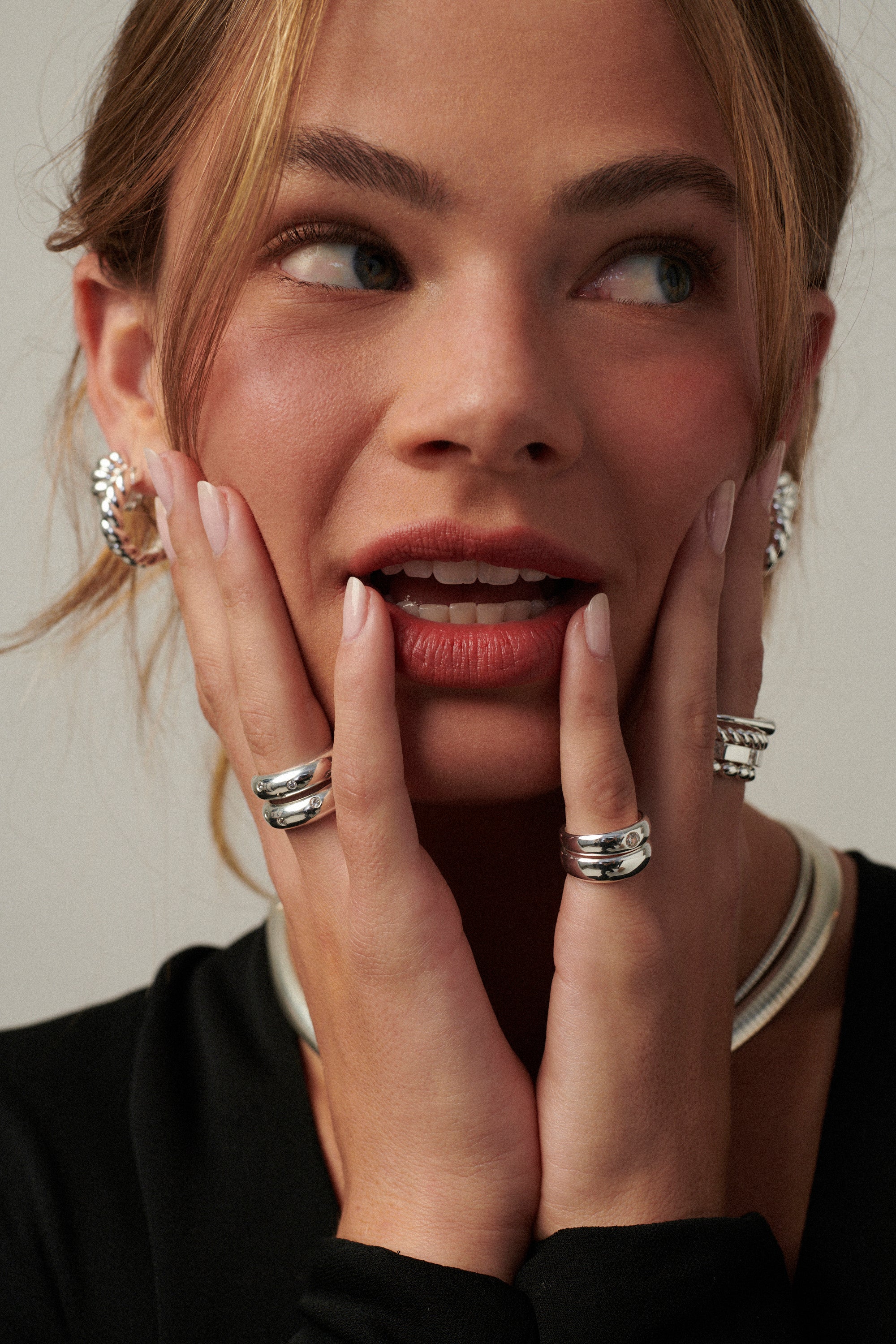 MÉGA Jewelry Donut Sprinkle Ring Stack with CZ Stones in Silver