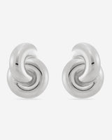 MÉGA Jumbo Double Knot Earrings in gold vermeil—lightweight oversized sculptural knot studs, 28 mm x 37 mm.