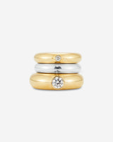 MÉGA Stacking Donut Rings in gold vermeil—two CZ-dusted sculptural bands, 6 mm & 7.7 mm wide, combined 17 mm, 22.1 g.