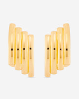 Double-hoop earrings with a sculptural silhouette, crafted in brass with 14k gold vermeil or 925 sterling silver vermeil—lightweight and bold.