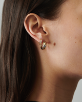 MÉGA Small Donut Earrings in gold vermeil—16.1 mm × 7.6 mm CZ-studded mini hoops with stainless‑steel posts, lightweight 9.56 g.
