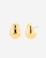 MÉGA Sprinkle Teardrop Earrings in gold vermeil—brass drop earrings sprinkled with CZ stones, 5.5 mm to 14.5 mm wide and 20 mm tall.