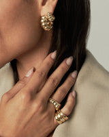 Chunky 14k gold vermeil pinky ring with center CZ, shown stacked with plain version