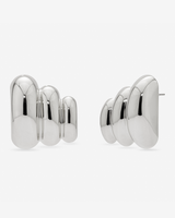 MÉGA Croissant Earrings in gold vermeil—rounded sculptural brass hoops, 28.6 mm × 31.9 mm with stainless-steel posts, lightweight at 10 g.