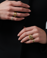 MÉGA Double Dalmatian Ring in gold vermeil—3 mm sterling band with scattered cubic zirconia, 2.02 mm thick, 7.38 g.