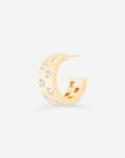 MÉGA Checkered Wide Earrings in gold vermeil—21 mm wide huggies with checker texture and princess-cut zircon, 9 g.