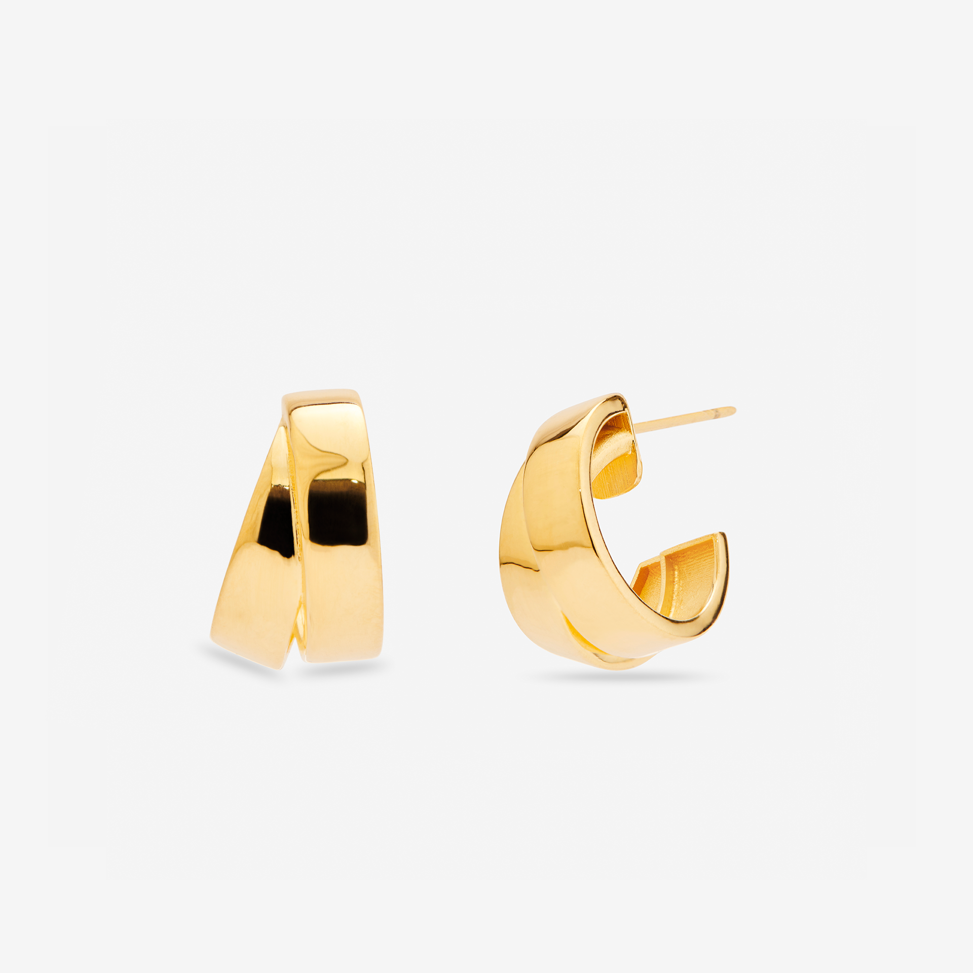 MÉGA Chunky Double Hoop Earrings in gold vermeil—two bold hoops (25 mm × 15 mm), stainless-steel posts, lightweight 5.99 g.