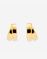 MÉGA Chunky Double Hoop Earrings in gold vermeil—two bold hoops (25 mm × 15 mm), stainless-steel posts, lightweight 5.99 g.