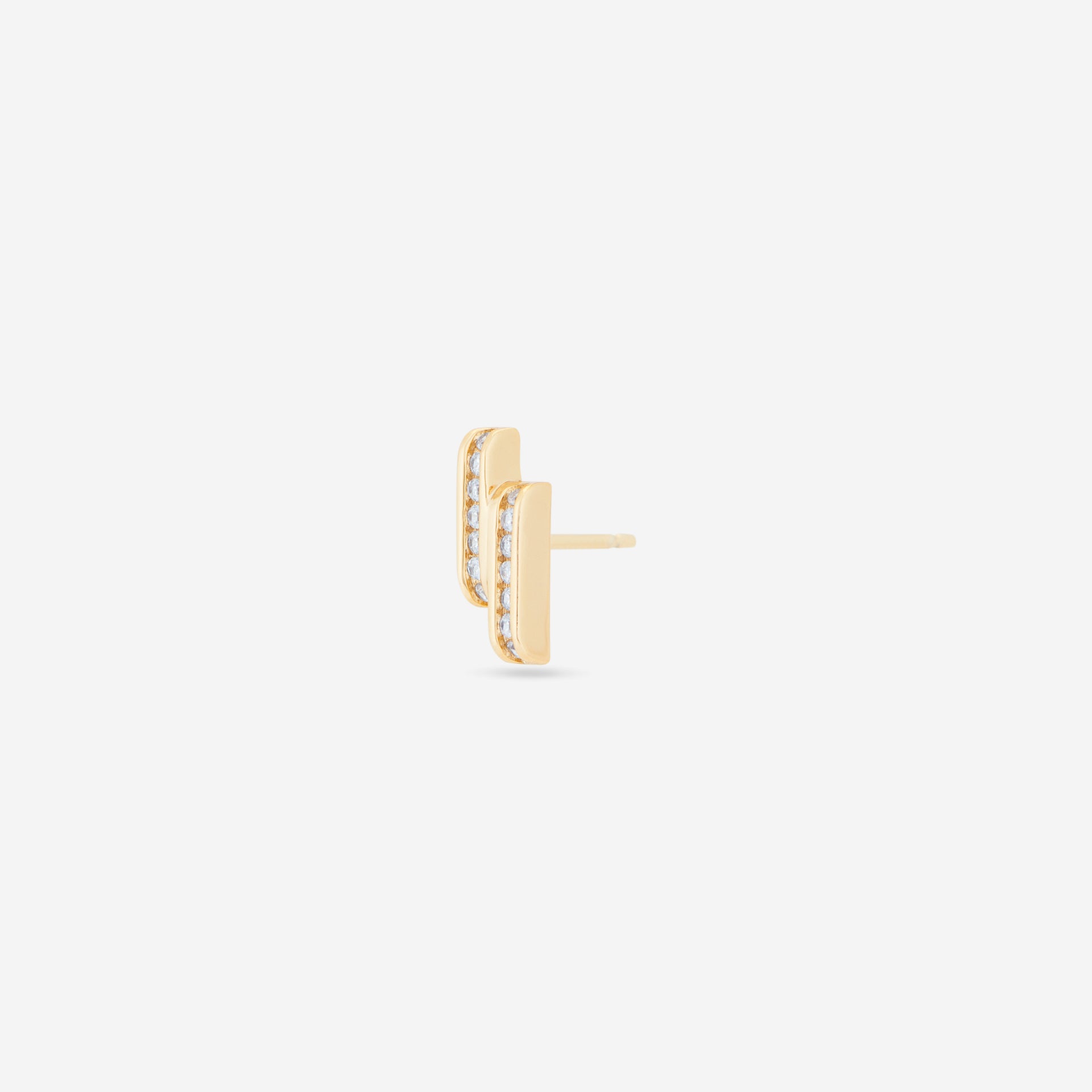 MÉGA Double Bars Earrings in gold vermeil—two CZ-studded bar studs, 13.9 mm × 5.2 mm, 2.13 g, lightweight and refined.
