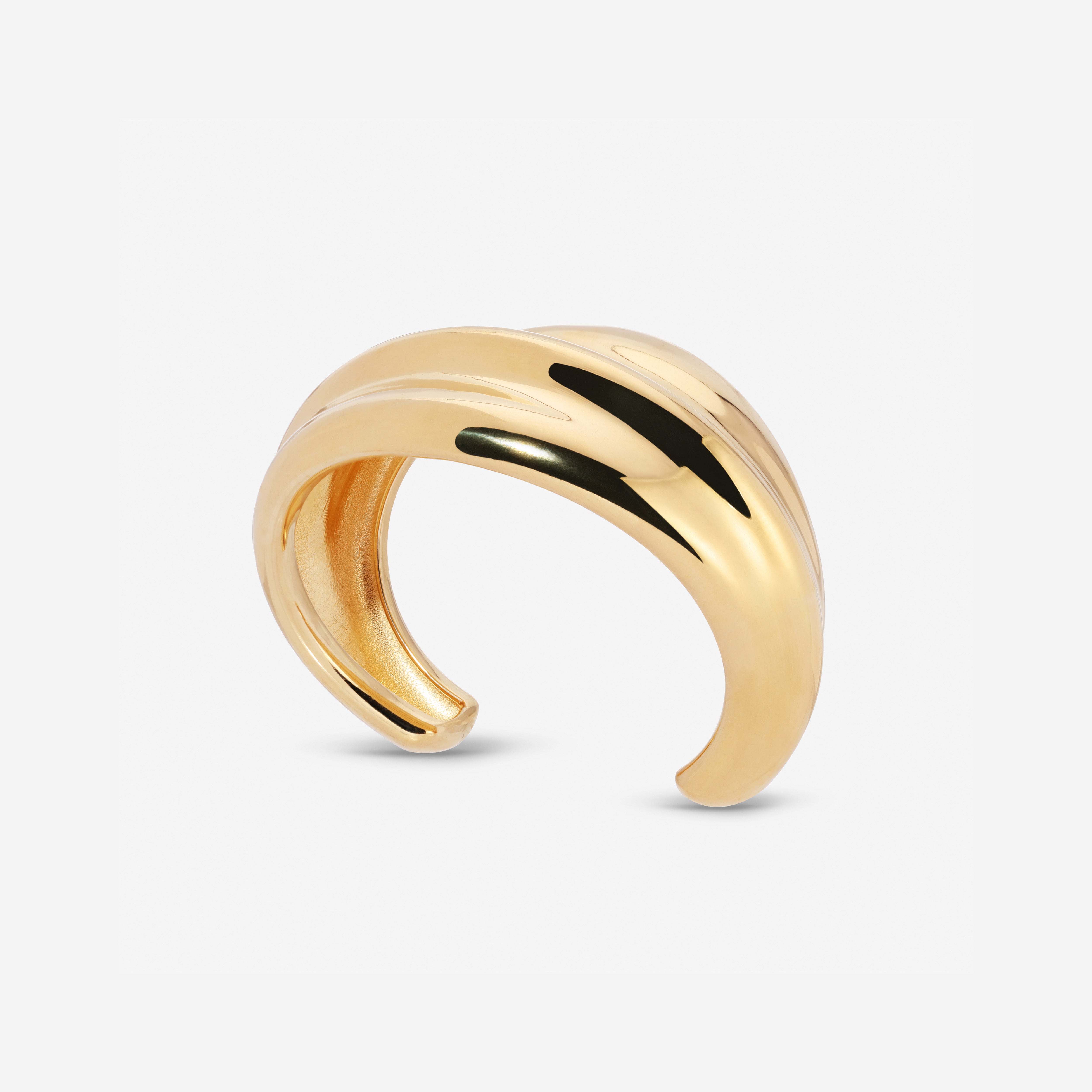 MÉGA Simone Cuff in gold vermeil—brass tapered cuff 42.5 mm to 14.3 mm wide, 11.7 mm tall, 51 g.