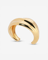 MÉGA Simone Cuff in gold vermeil—brass tapered cuff 42.5 mm to 14.3 mm wide, 11.7 mm tall, 51 g.