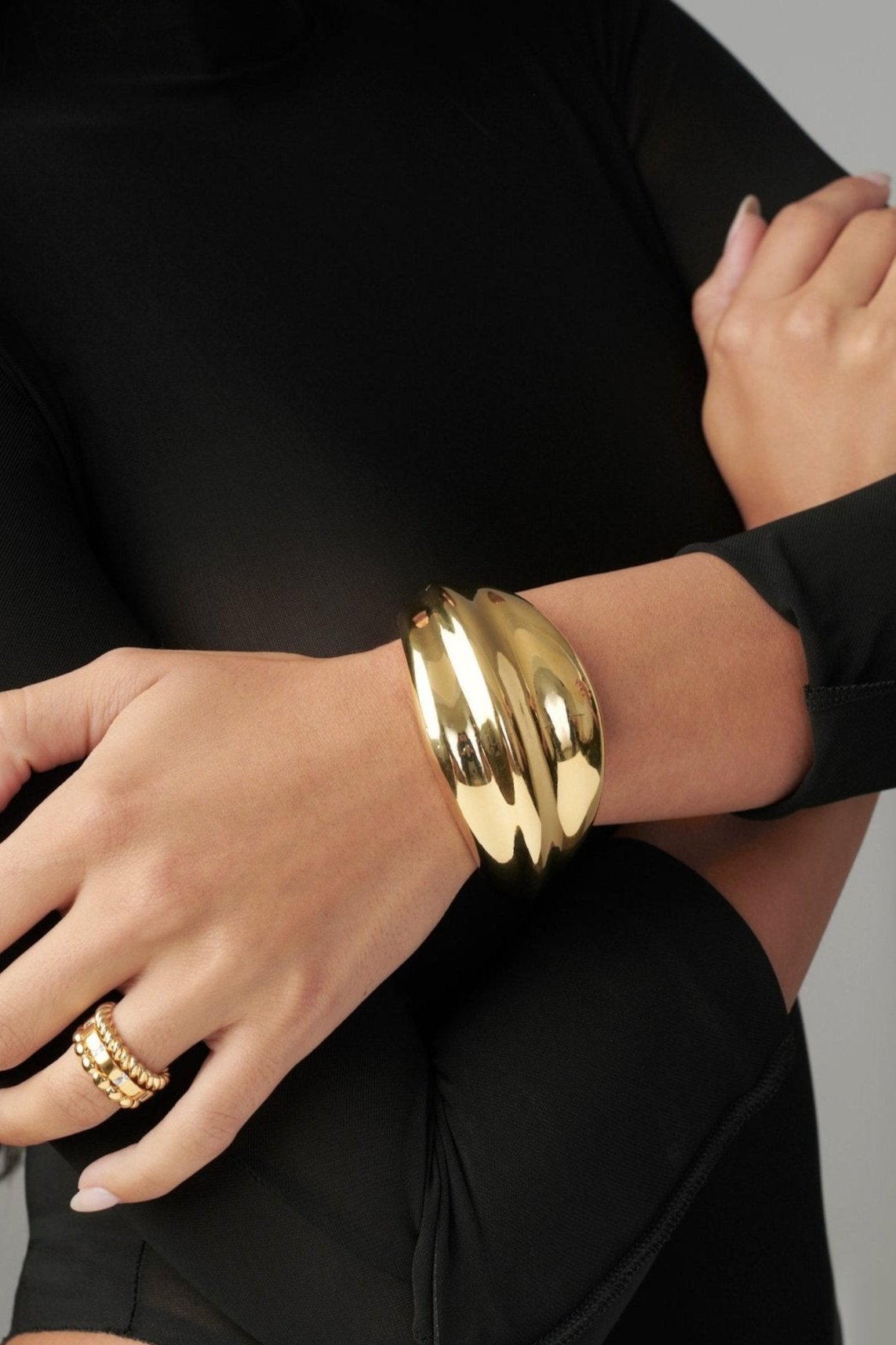 MÉGA Simone Cuff in gold vermeil—brass tapered cuff 42.5 mm to 14.3 mm wide, 11.7 mm tall, 51 g