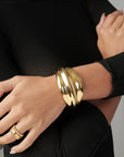MÉGA Simone Cuff in gold vermeil—brass tapered cuff 42.5 mm to 14.3 mm wide, 11.7 mm tall, 51 g