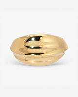 MÉGA Simone Cuff in gold vermeil—brass tapered cuff 42.5 mm to 14.3 mm wide, 11.7 mm tall, 51 g.
