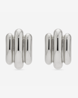 MÉGA Tubes Earrings in gold vermeil—35 mm × 22.8 mm tubular brass sculptures, 10 g with stainless steel posts.